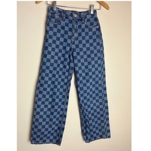 Girls checkerboard high waisted wide leg jeans H&M size 10